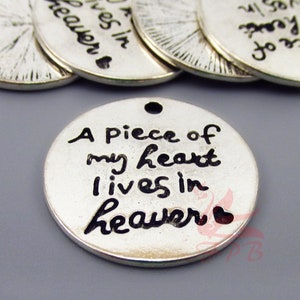 2 A Piece Of My Heart Lives In Heaven Charms 22mm Wholesale Antiqued Silver Plated Memorial Pendants SC0087899
