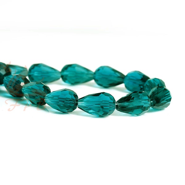 10 Teal Green 15mm Teardrop Beads - Wholesale Turquoise Green Faceted Glass Beads For Jewelry Making GB0031498