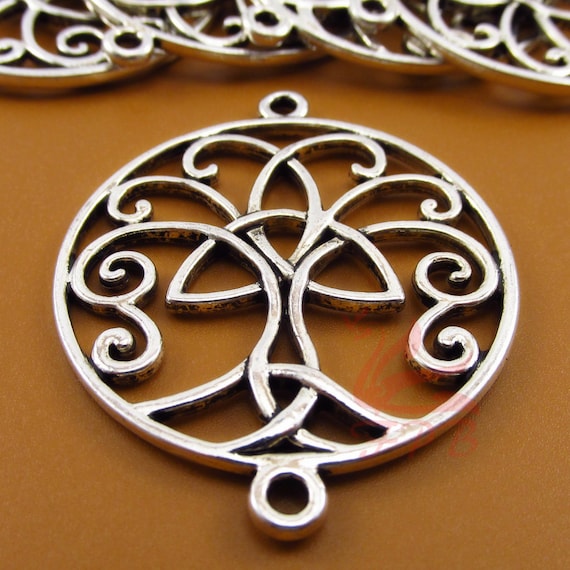 2 Celtic Tree Of Life Pendants 49mm Wholesale Antiqued Silver Plated Connector Charms SC0101963
