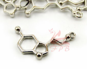5 Serotonin Molecule Charms 25mm Wholesale Silver Plated Chemistry Pendants SC0075574