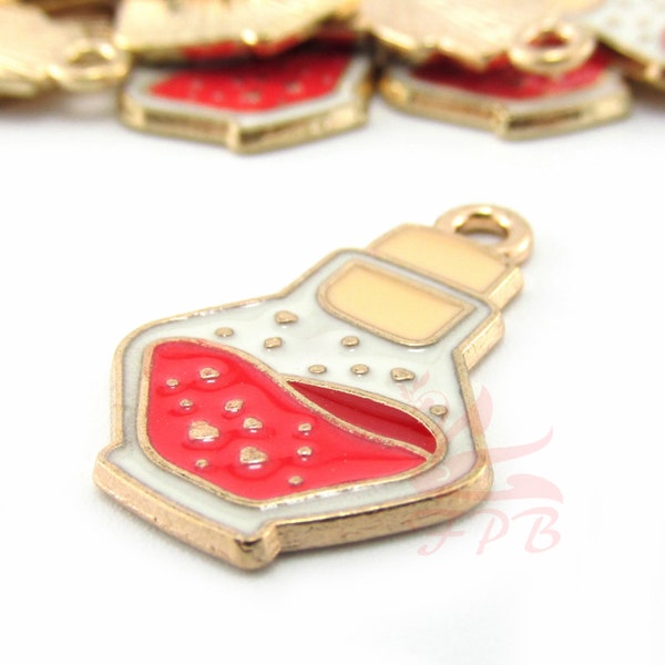 2 Magic Potion Charms 23mm Gold Plated Halloween Blood Vial Enamel Pendants EC0858613