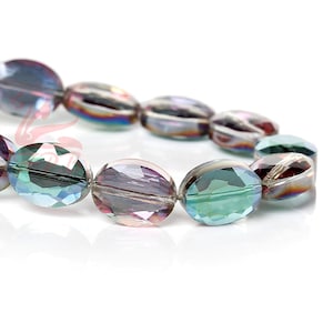 10 Green Purple 12mm Oval Beads - Faceted AB Finish Crystal Glass Beads For Jewelry Making GB0058812