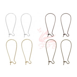 May include: Six earring hooks in three different colors: silver, gold, and bronze. Each hook is a simple, open loop with a small, curved hook at the bottom.