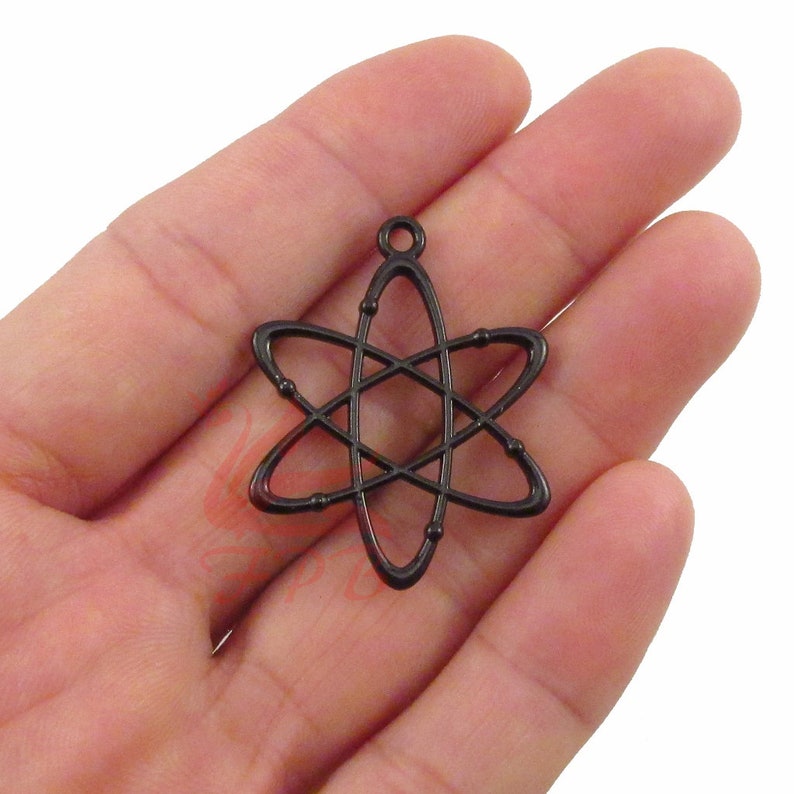 2 Atom Charms 33mm Wholesale Black Enamel Science Pendants EC0106839 image 2