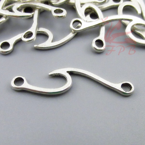 10 Ocean Wave Connector Charms 33mm Wholesale Antiqued Silver Plated Pendants SC0100516