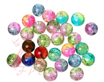 50 Two Toned Rainbow Crackle Beads Assortment - 8mm Random Mix Blue Green Pink Red Colors Crackle Beads For Jewelry Making GB0005641