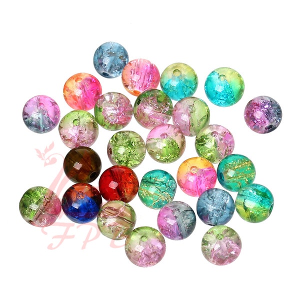 50 Two Toned Crackle Beads Assortment - 8mm Random Mix Blue Green Pink Red Colors Crackle Beads For Jewelry Making GB0005641