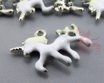 2 Unicorn Charms 20mm Wholesale Gold Plated Enamel Pendants EC0081771
