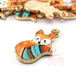 2 Fox Charms 19mm Wholesale Gold Plated Orange Enamel Pendants EC0253430