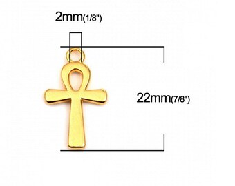 10 アンククロスチャーム 22 mm 卸売アンティークゴールドメッキ