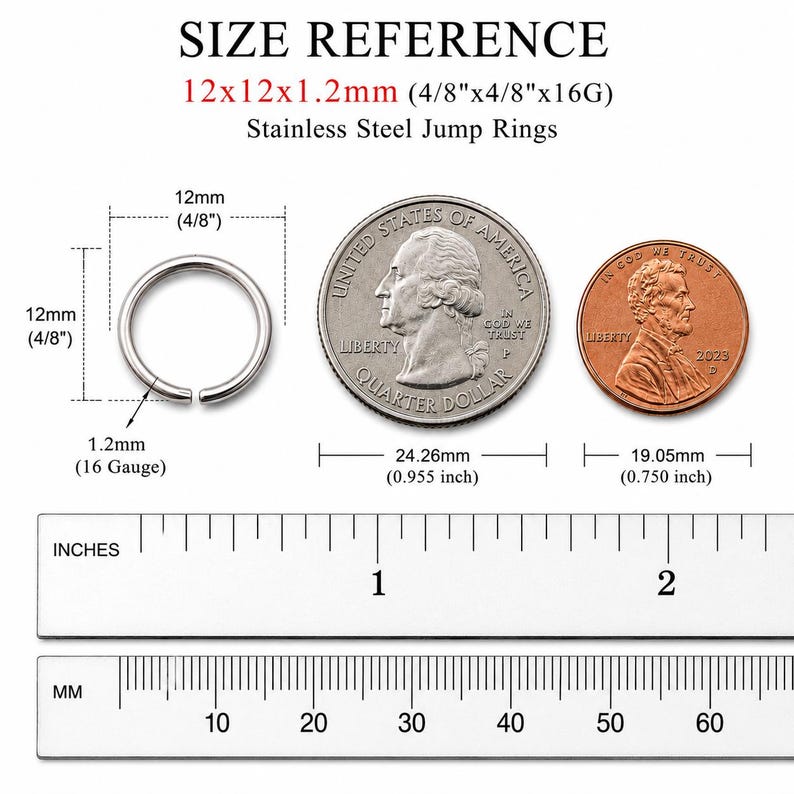 12mm Jump Rings - 50/100/200 Wholesale Stainless Steel 16 Gauge Open Jump Rings F0077455 image 5