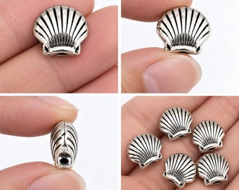 10 Muschel Spacer Perlen 11 mm Antiqued Silber überzogene Conch Shell Ozean-Strand-Metallperlen SB125700