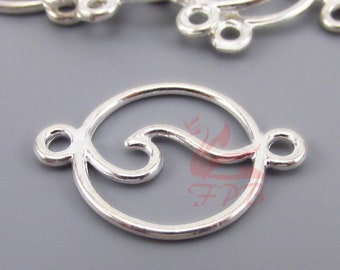 5 Wave Connector Charms 28mm Wholesale Silver Plated Ocean Pendants SC0110799