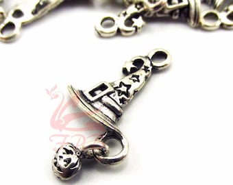 10 Halloween Witch Hat Charms 26mm Wholesale Antiqued Silver Plated Wizard Hat Pendants SC0028920