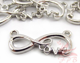 2 Infinite Love Charms 25mm Wholesale Silver Plated Infinity Symbol Pendants SC0084907