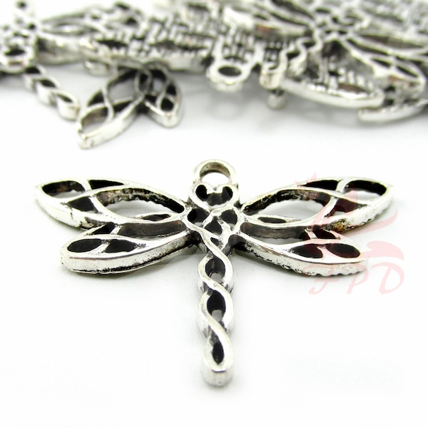 5 Celtic Knot Dragonfly Charms 32mm Wholesale Antiqued Silver Plated Pendants SC0859531