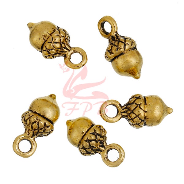 10 Gold Acorn Charms 14mm Wholesale Antiqued Gold Autumn Pendants SC0082219