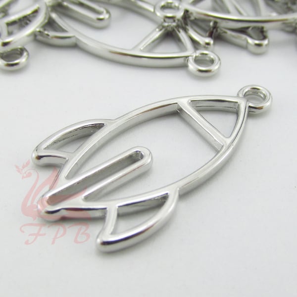 2 Rocket Charms 30mm Wholesale Silver Plated Space Rocketship Pendants SC0115475