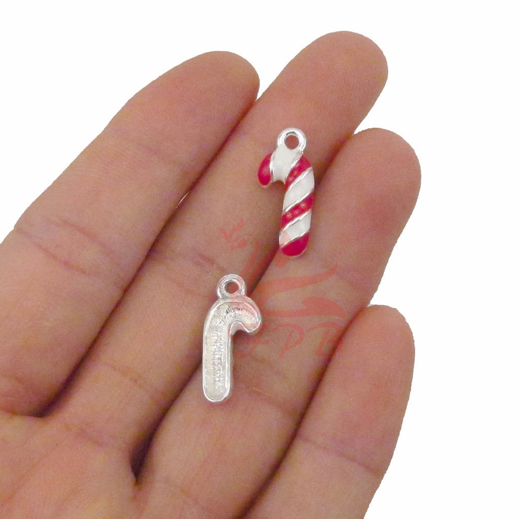 2 Candy Cane Charms 19mm Wholesale Red Enamel Christmas Etsy