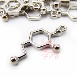 5 Dopamine Molecule Charms 25mm Wholesale Silver Plated Chemistry Pendants SC0075573