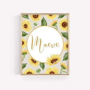 Sunflower Nursery Name Print: Custom Floral Wall Art (Digital Download)