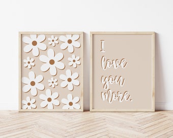Neutral Daisy Nursery Wall Art Prints (Digital Download)