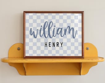 Custom name print, boy nursery decor, personalized name sign, kids blue wall art, boy room wall art, custom name baby gift digital download