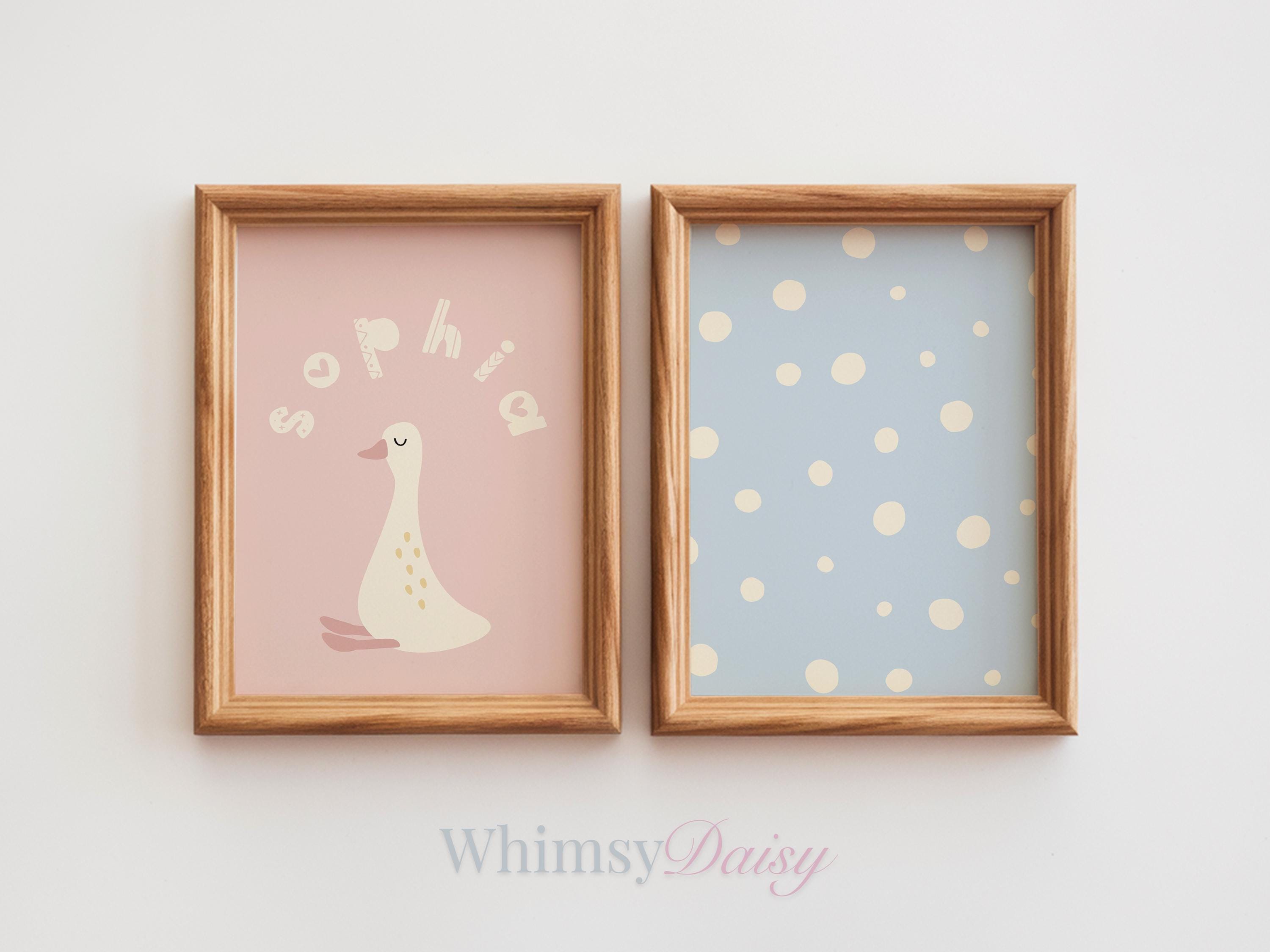 Goose Nursery Prints Set: Custom Name, Pink & Blue (Digital Download)