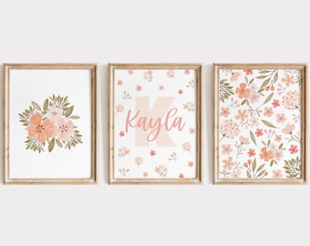 Custom Daisy Nursery Prints: Set of 3 Floral Name Art (Digital Download)