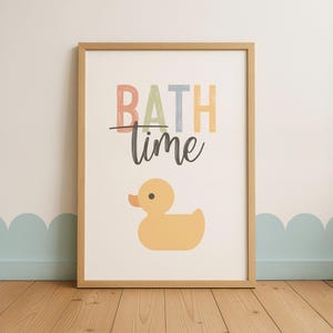 Kids Bathroom Wall Art, Bath Time Duck Print, Rubber Ducky Decor, Cute Toddler Bathroom Printable, Whimsical Nursery Digital Download