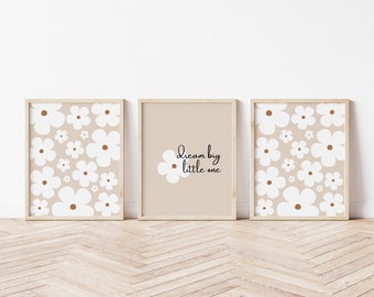 Neutral Daisy Nursery Wall Art Prints (Digital Download)