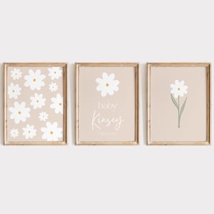 Daisy Nursery Prints Set: Custom Name, Sage Green Decor (Digital Download)