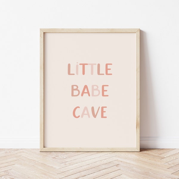 Little babe cave print for kids' room, Boho nursery wall art printable, Beige baby girl bedroom decor, Minimalist playroom wall decor idea