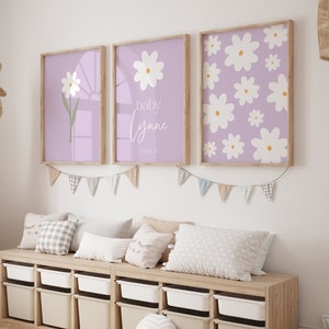 Daisy Nursery Prints Set: Lilac Purple Wall Art (Digital Download)