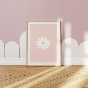 Impression de chambre de bébé marguerite rose : décoration de chambre florale bohème pour fille (téléchargement numérique)