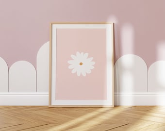 Pink daisy nursery print, Boho baby room decor, Floral girl nursery, 8x10 nursery print, Daisy nursery decor, Neutral girl room decor 11x14