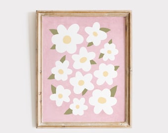 Pink Daisy Nursery Print: Vintage Floral Wall Art (Digital Download)