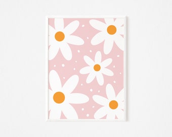 Pink Daisy Nursery Print: Boho Floral Wall Art (Digital Download)
