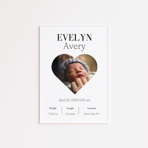 Personalized Birth Stats Poster, Custom Newborn Gift, Baby Picture Gift, Printable Nursery Decor, Digital Download Print