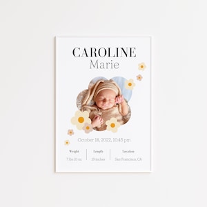 Personalized Birth Stats Poster, Custom Newborn Gift, Baby Picture Gift, Printable Nursery Decor, Digital Download Print