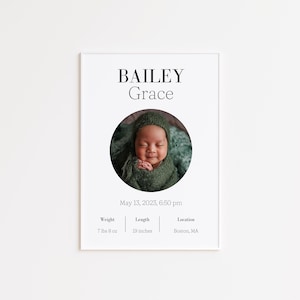Personalized Birth Stats Poster, Custom Newborn Gift, Baby Picture Gift, Printable Nursery Decor, Digital Download Print