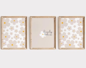Daisy Nursery Wall Art Prints: Boho Girl Decor (Digital Download)