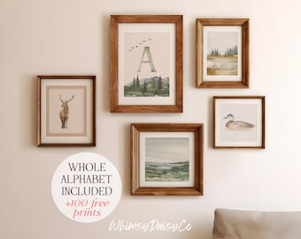 Conjunto de impresiones de animales del bosque: arte vintage para guardería, galería de pared para guardería