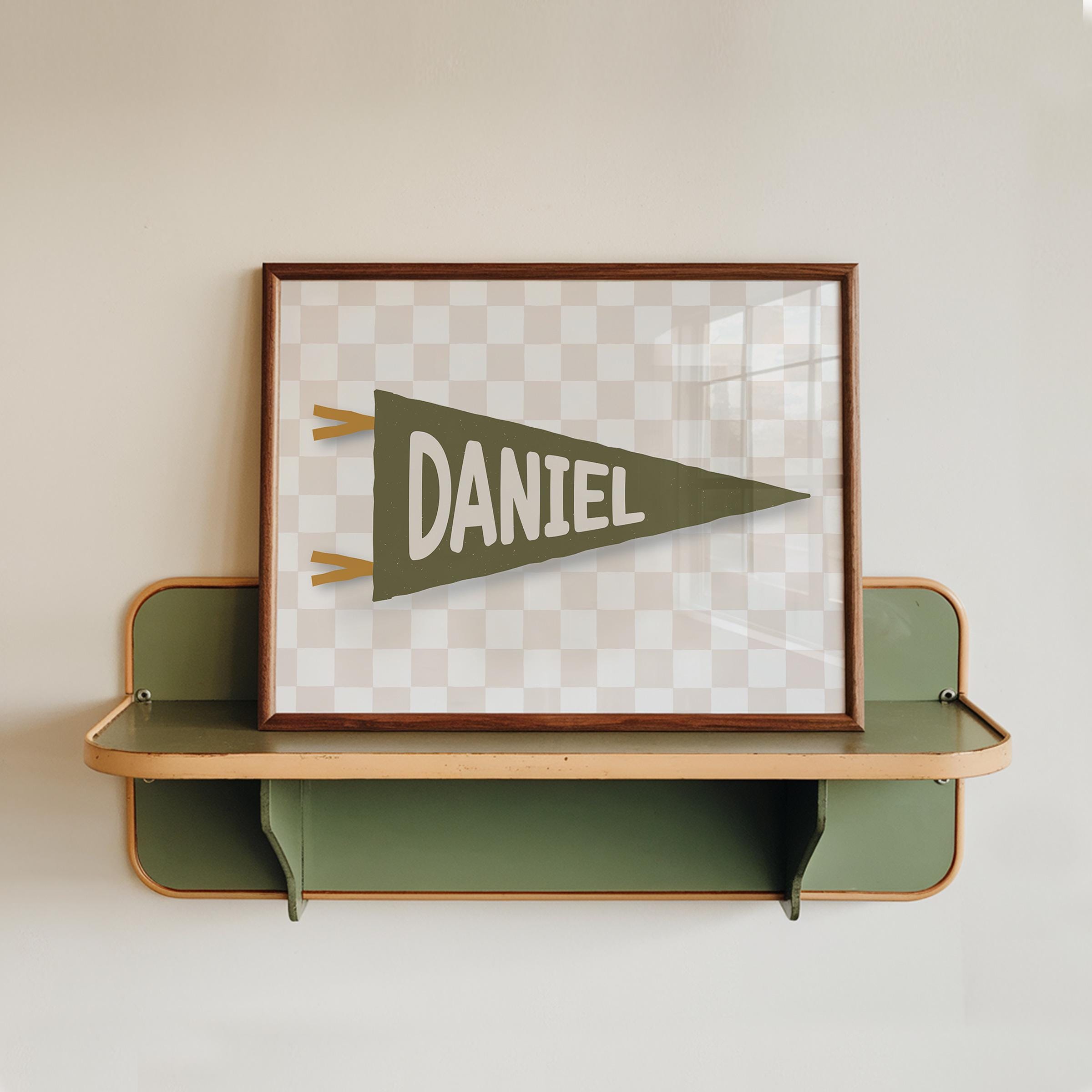 Custom name print pennant, personalized pennant flag name, kids beige wall art, boy nursery wall art, custom name baby gift digital download