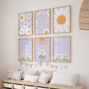 Lavender Daisy Nursery Prints: Set of 6 Lilac Floral Posters (Digital Download)
