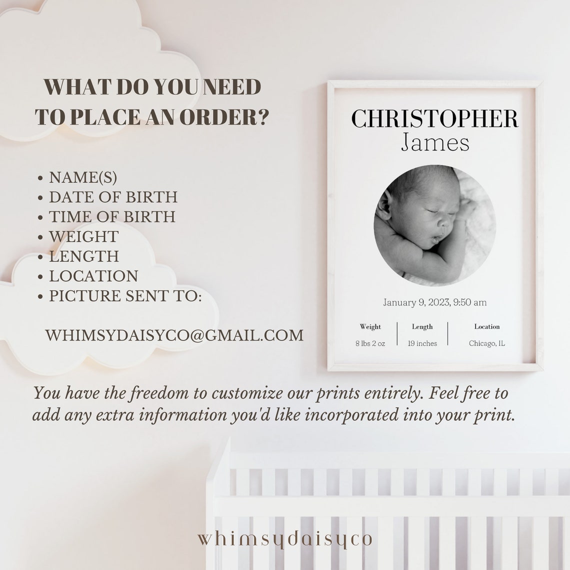 Personalized Birth Stats Poster: Custom Baby Photo Gift (digital ...