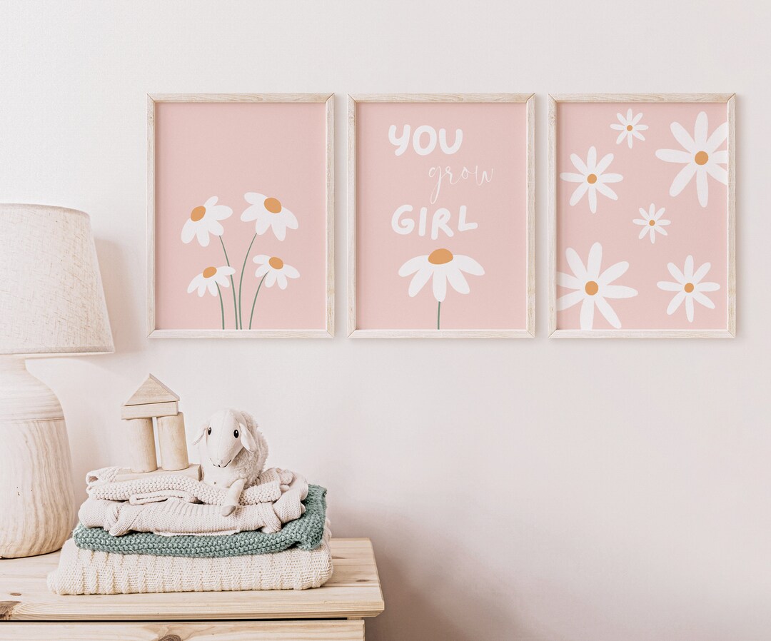 Pink Daisy Nursery Wall Art Set: Boho Girl Decor (digital Download) - Etsy