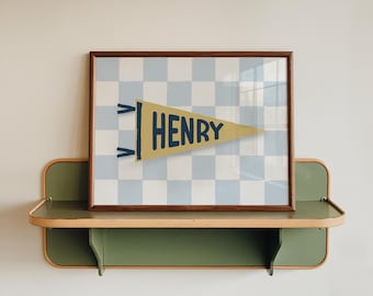 Custom name print pennant, personalized pennant flag name, checkered wall art, boy nursery wall art, custom name baby gift, digital download