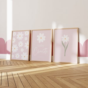 Daisy Nursery Prints Set: Custom Name, Boho Baby Girl Decor (Digital Download)