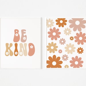 Boho Daisy Nursery Wall Art: 70s Retro Floral Prints (Digital Download)